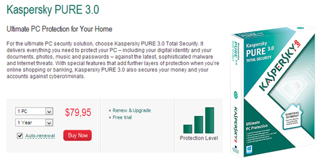 Nhận bản quyền chương trình diệt virus Kaspersky PURE 3.0 Total Security  miễn phí 6 tháng